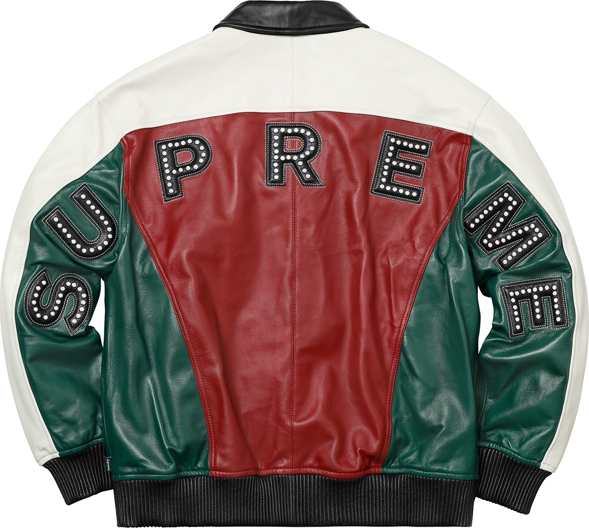 Studded Arc Logo Leather Jacket view 11